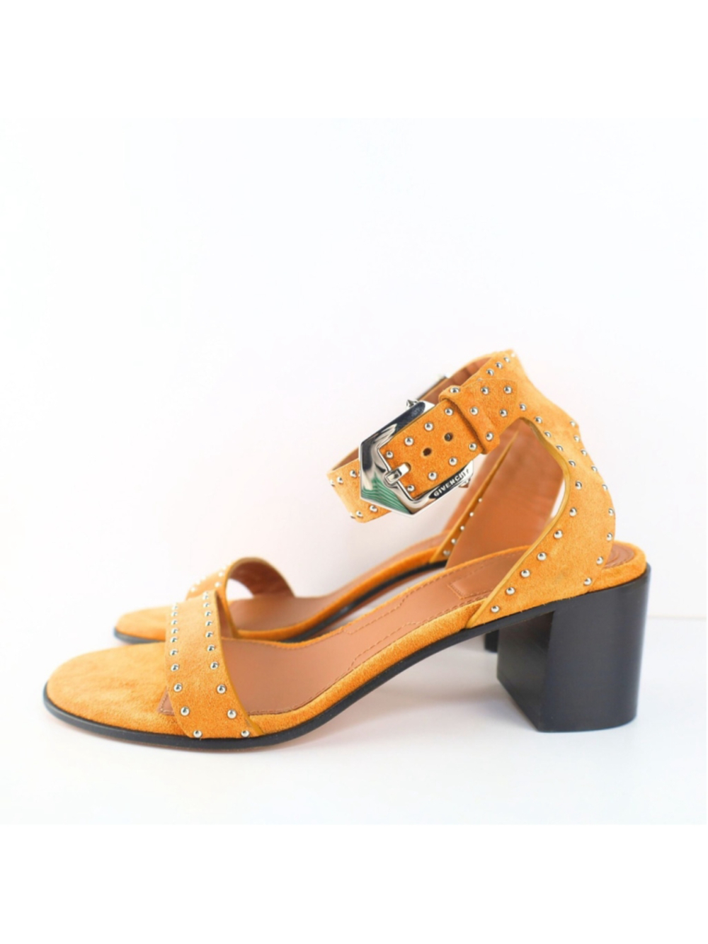 Givenchy Studded Suede Women Sandals Block in Mustard Yellow 36 Euro- 0300